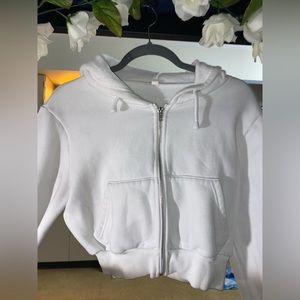 cropped white zip up- size s